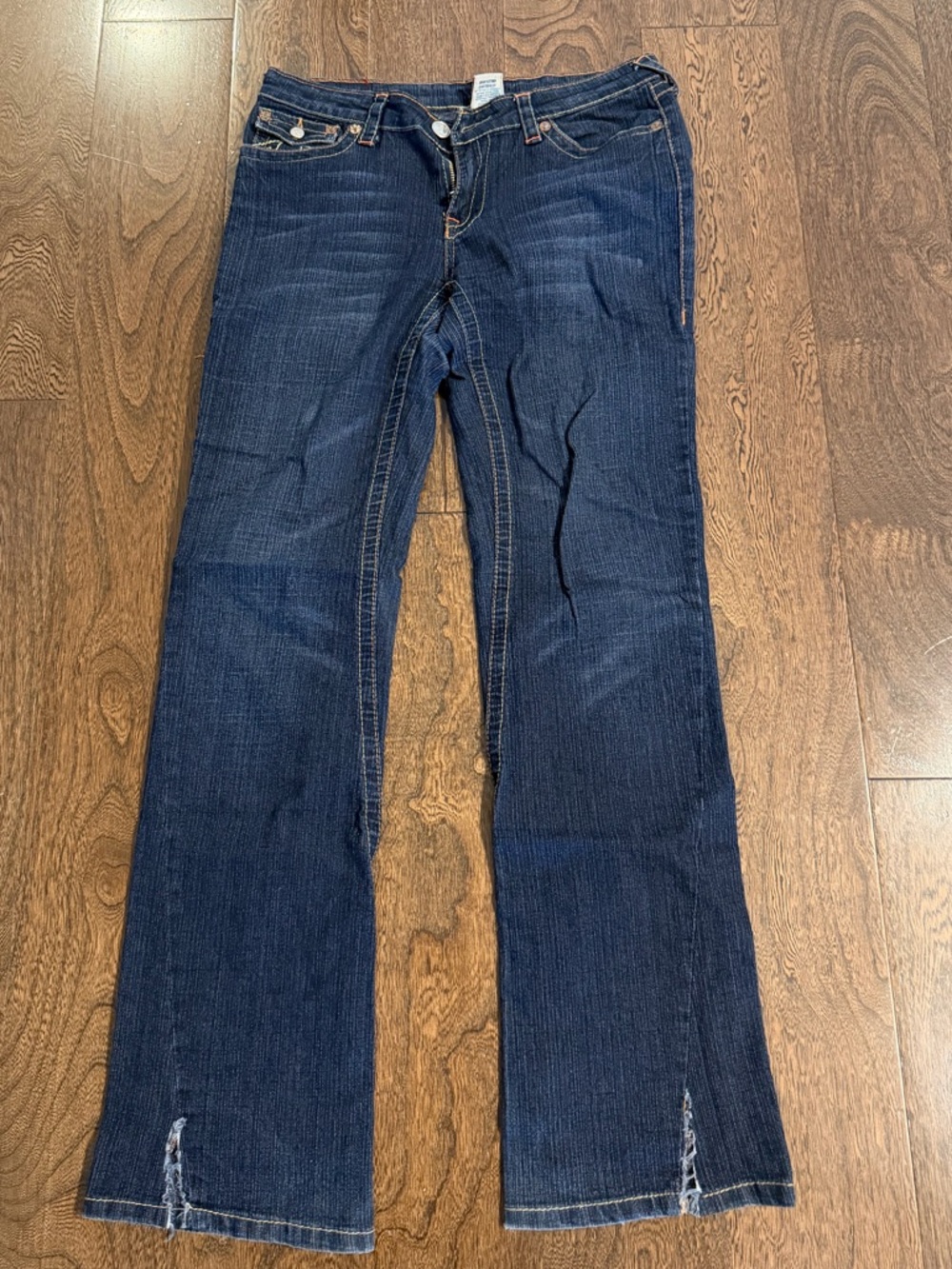 True Religion Dark Blue Flare Jeans with Signature Back Stitching